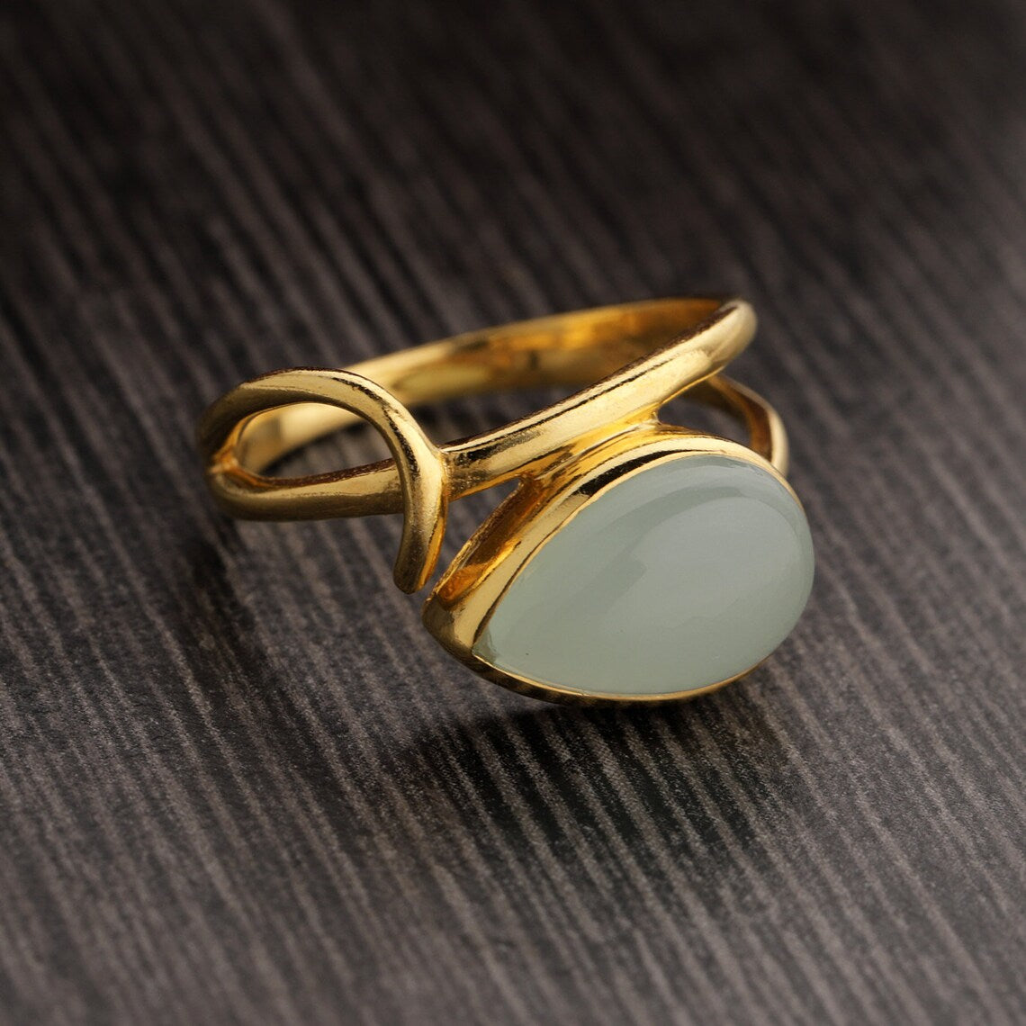 Aqua Chalcedony Ring, Gold Plated Ring, 925 Sterling Silver Gemstone Ring, Boho Handmade Ring