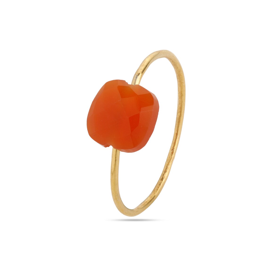 Natural Carnelian Ring, Sterling Silver Ring, Gold Ring, Cushion Shape Ring, Handmade Ring, Stacking Ring, August Birthstone Ring