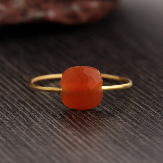 Natural Carnelian Ring, Sterling Silver Ring, Gold Ring, Cushion Shape Ring, Handmade Ring, Stacking Ring, August Birthstone Ring