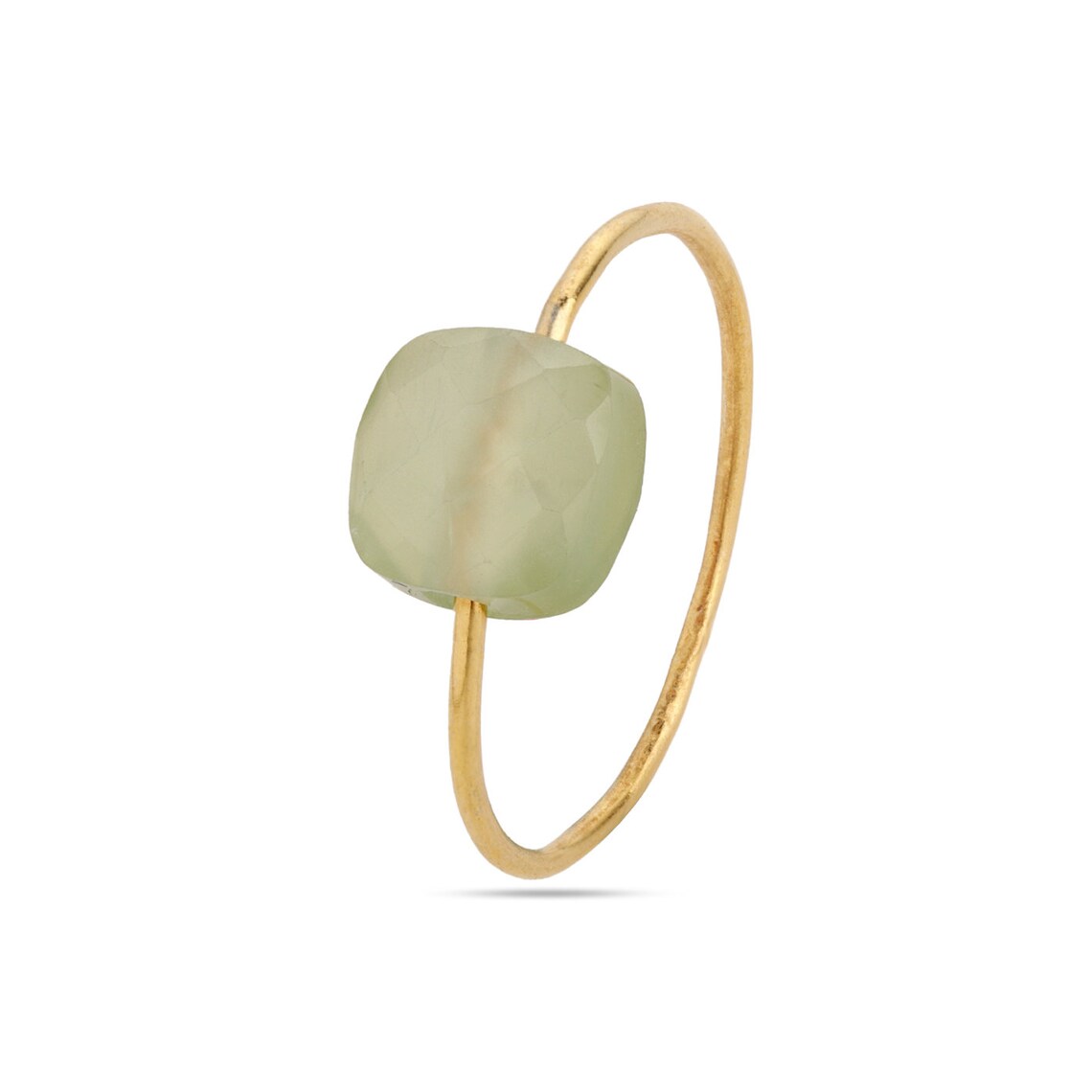 Natural Prehnite Ring, Gold Wire Ring, Cushion Ring, Prehnite Gemstone Ring, Stacking Ring, Birthstone Ring