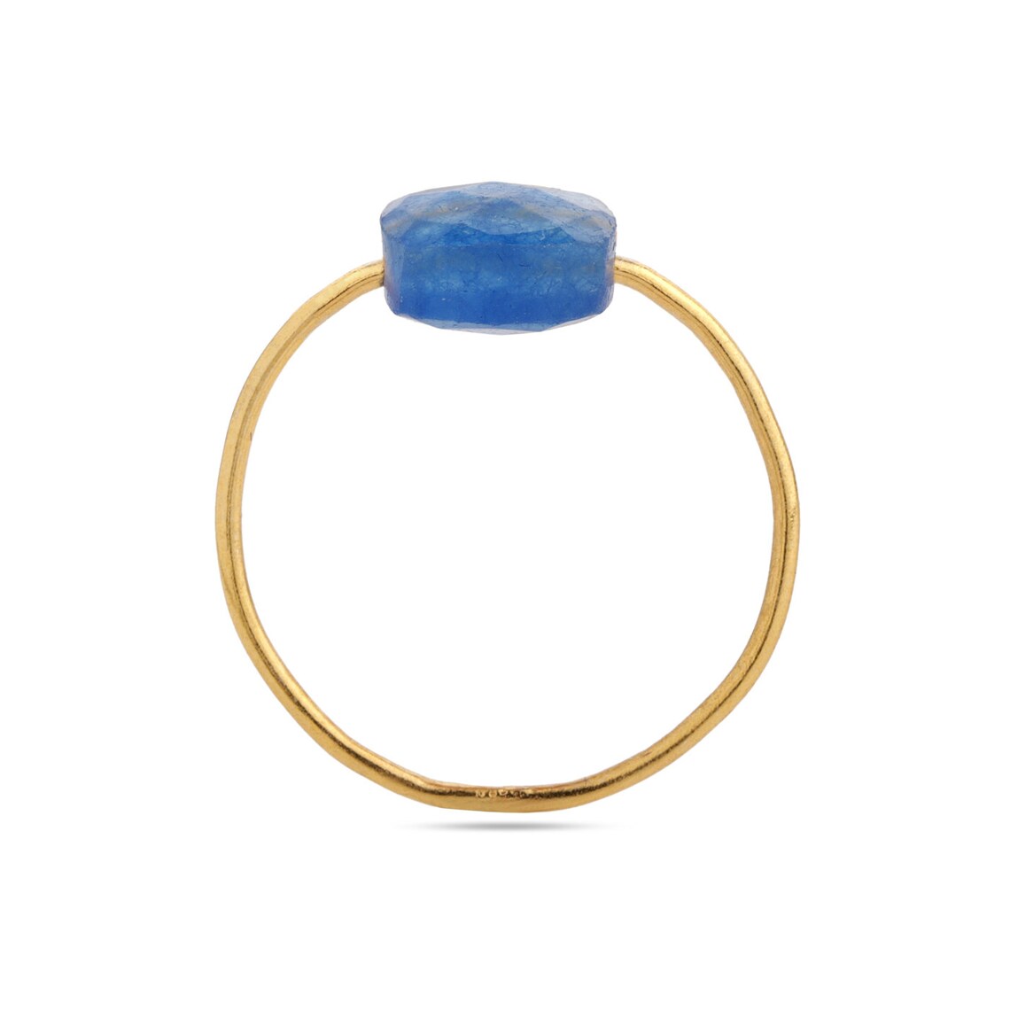 Sterling Silver Ring with Cushion Shape Blue Quartz Stone - Gold Plated