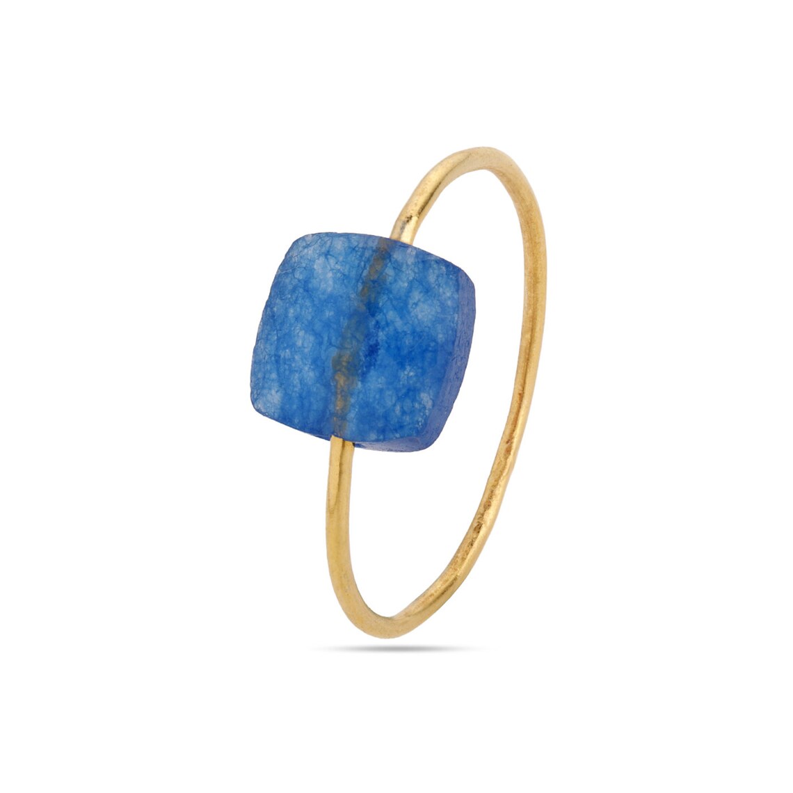 Sterling Silver Ring with Cushion Shape Blue Quartz Stone - Gold Plated