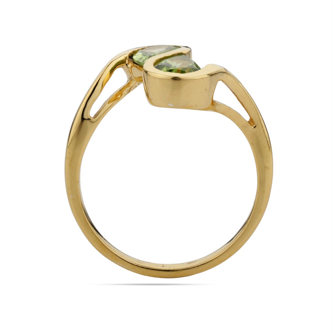 Natural Green Peridot Ring - Gold Ring - Handmade Pear Cut Gemstone Ring - 925 Sterling Silver Ring - - Birthstone Ring - Two Stone Ring