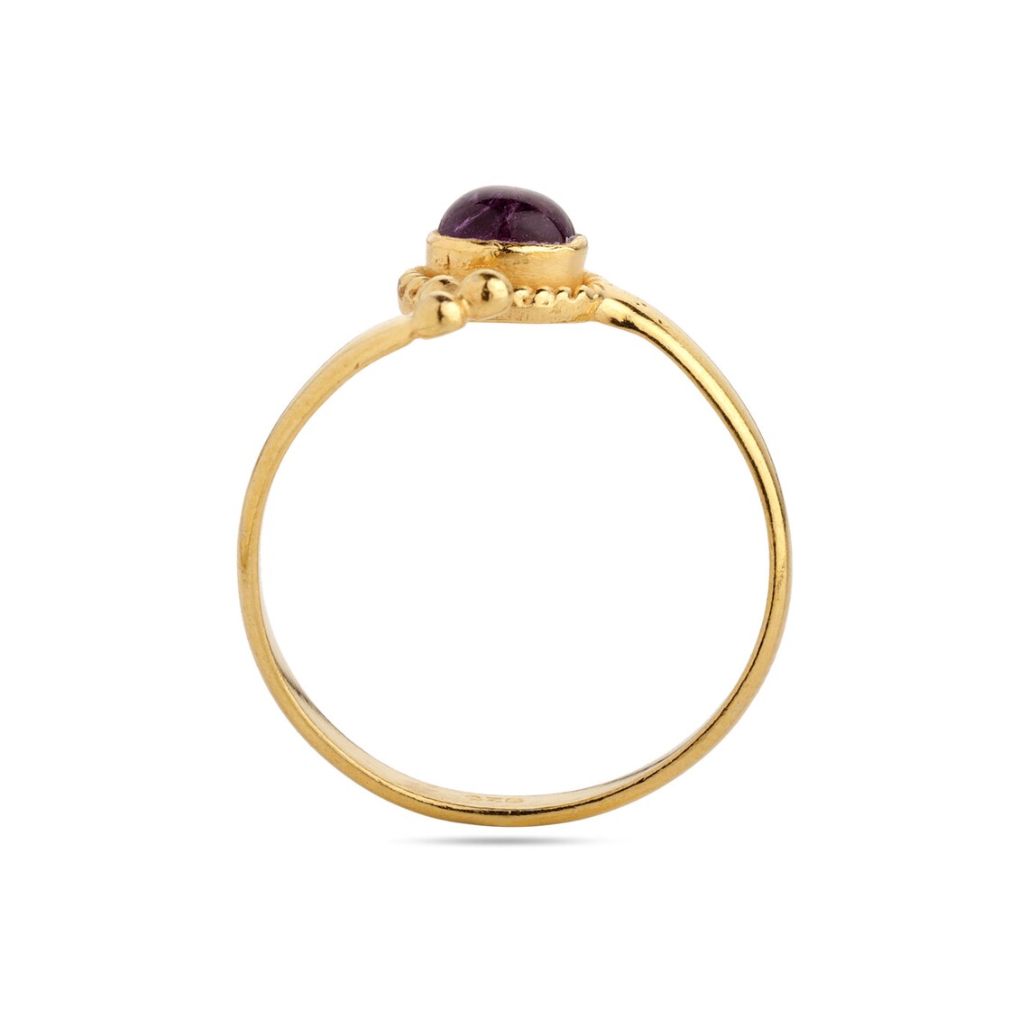 Adjustable Solid Sterling Silver - Gold Plated - Amethyst Ring
