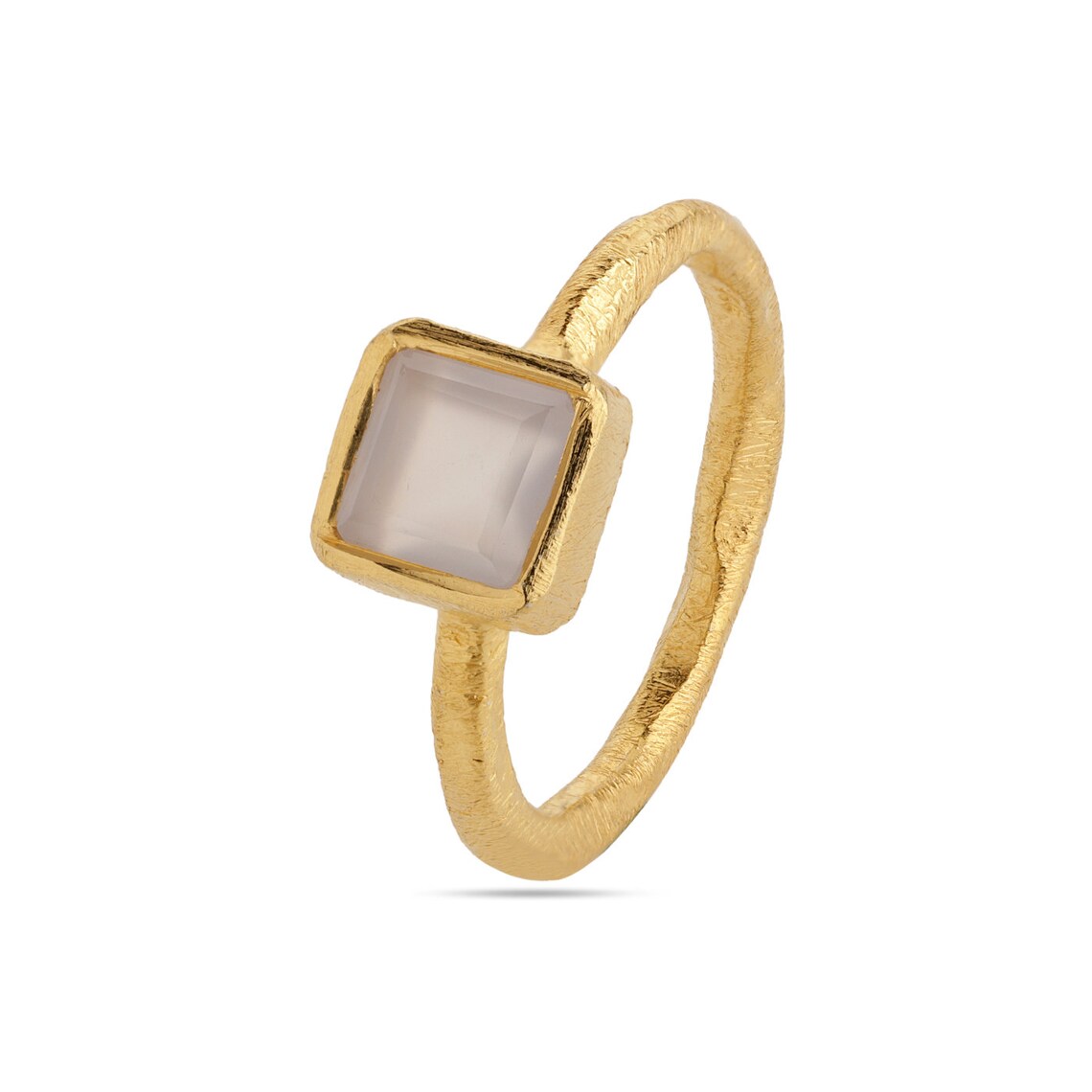 Chalcedony Ring-Gemstone Ring-Gold Ring-925 Sterling Silver-Scratched Finish Band Ring