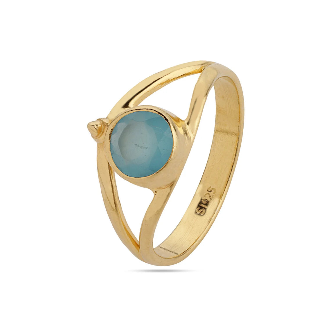 Gold Plated 925 Sterling Silve Ring wiht Blue Chalcedony Gemstone