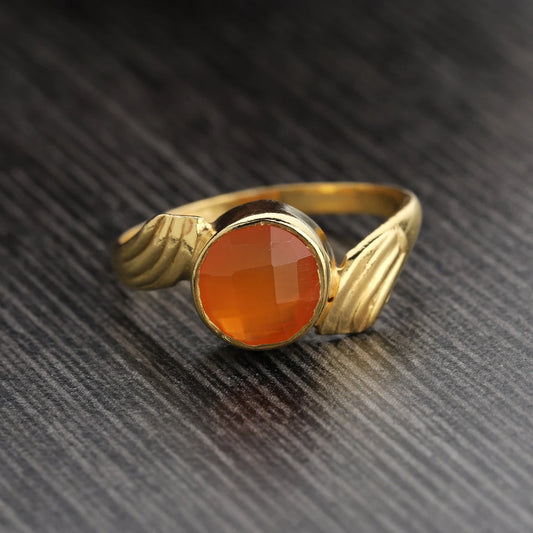 Carnelian Gemstone Ring, Sterling Silver Ring, Gold Plated Ring, Round Carnelian Ring, Handmade Ring, Statement Ring, August Birthstone Ring