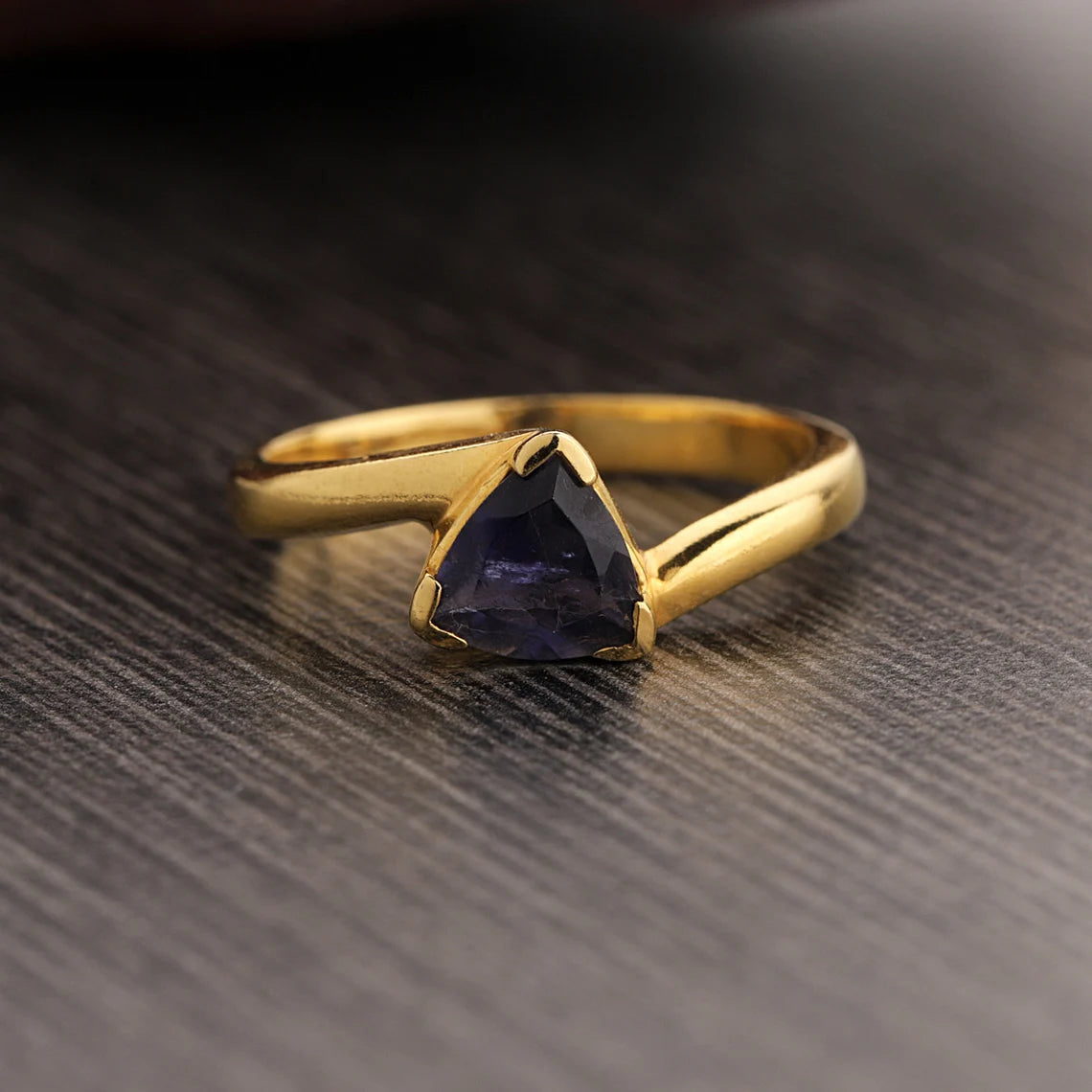 Natural iolite Gemstone Ring , Iolite trillion ring , September birthstone ring 925 Sterling silver ring