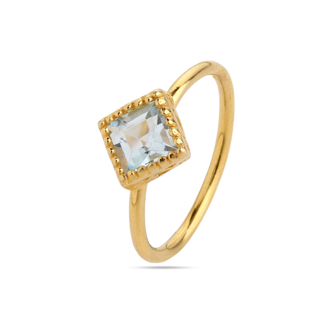 Swiss Blue Topaz Gold Ring - Blue Stone Ring - Something Blue - Topaz - Square shaped blue stone - Solid Silver - custom ring sizes