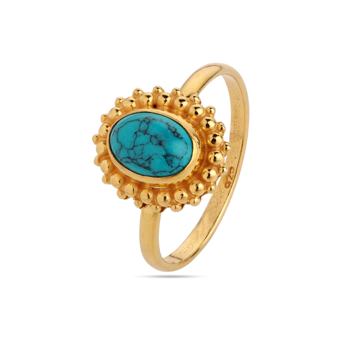 Turquoise Ring - Gold Ring - Gemstone Ring - Oval Ring - Stacking Ring - December Birthstone - Simple Ring - Turquoise Gold Ring