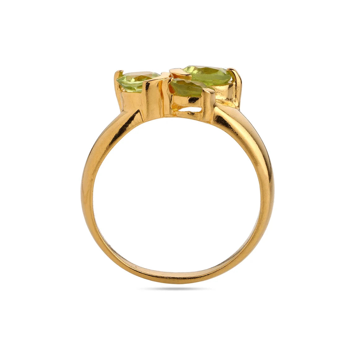Round Peridot Gemstone Ring, Gold Ring, three stone ring