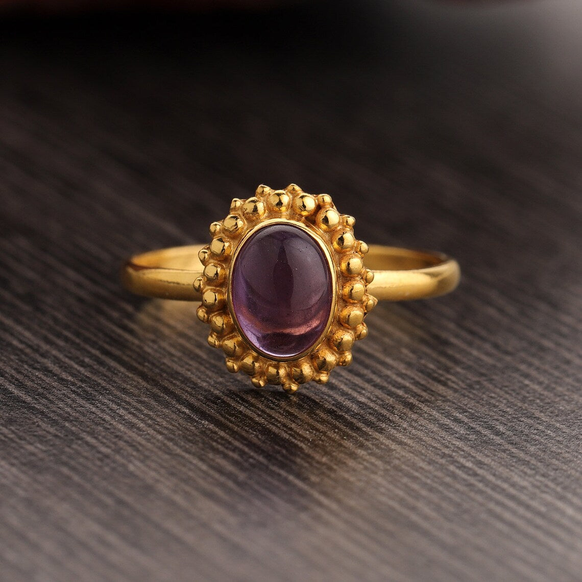 Amethyst Oval Boho 925 Sterling Silver - Gold Plated Ring