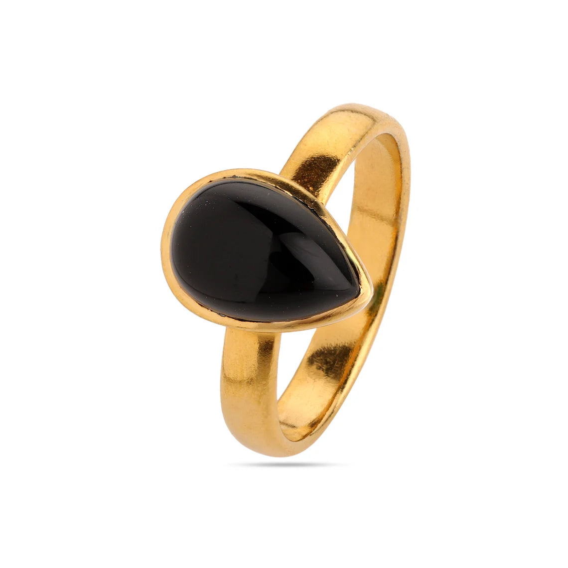 Black Onyx Ring, Pear Gemstone Silver Ring, 18k Gold Plated Ring, Sterling Silver Gemstone Rings, Birthstone Rings, Gift For Her