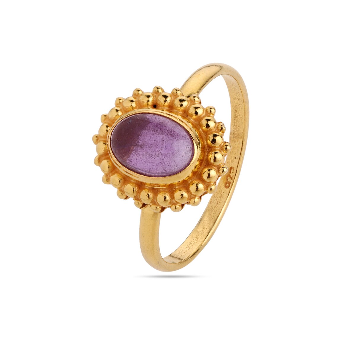 Amethyst Oval Boho 925 Sterling Silver - Gold Plated Ring