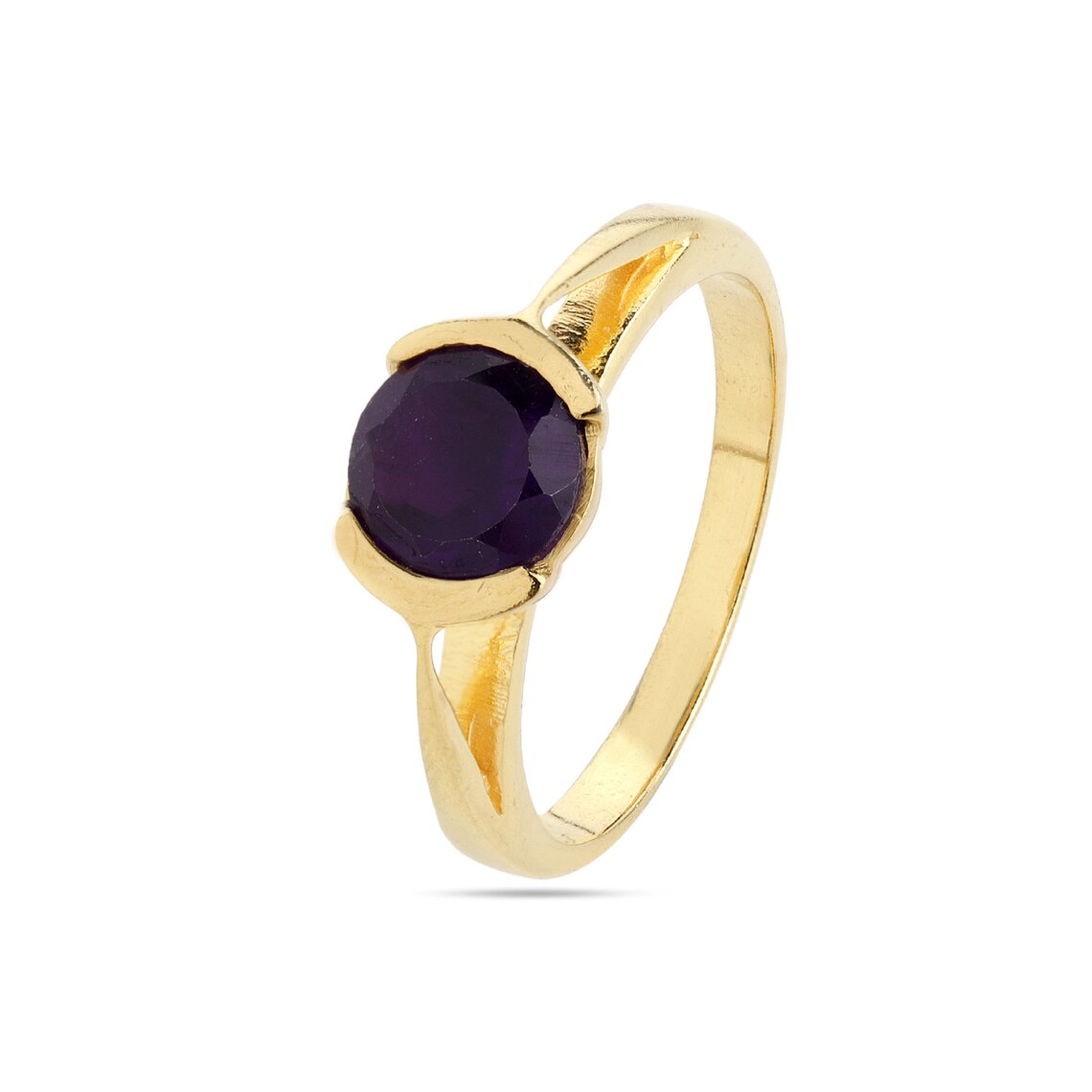 Round Amethyst Gold Ring, Amethyst 925 Sterling Silver Ring