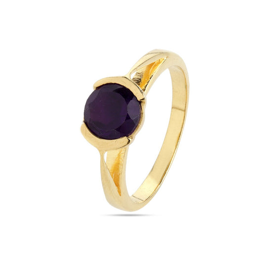 Round Amethyst Gold Ring, Amethyst 925 Sterling Silver Ring