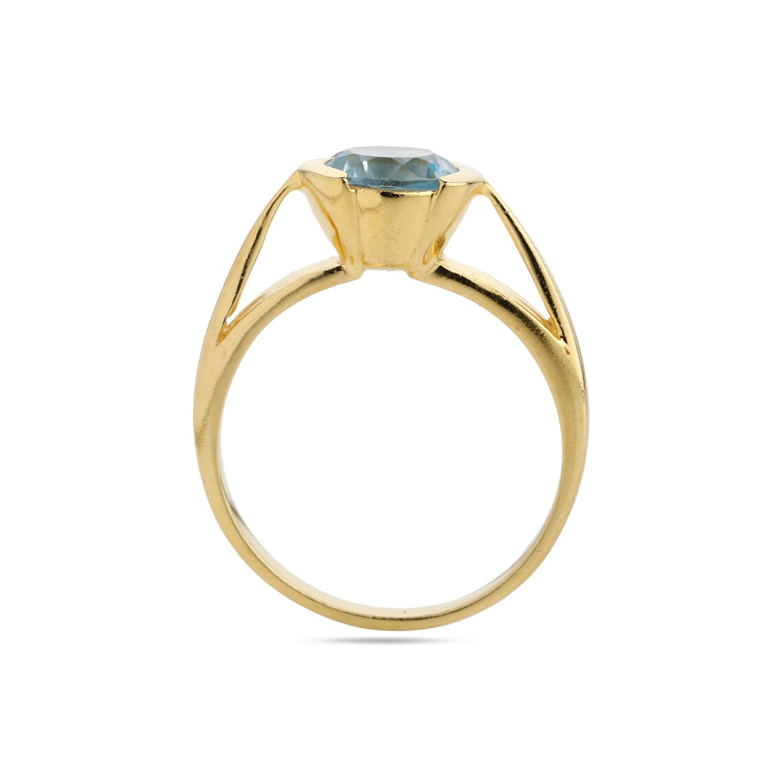 Round Blue Topaz Sterling Silver Gold Ring