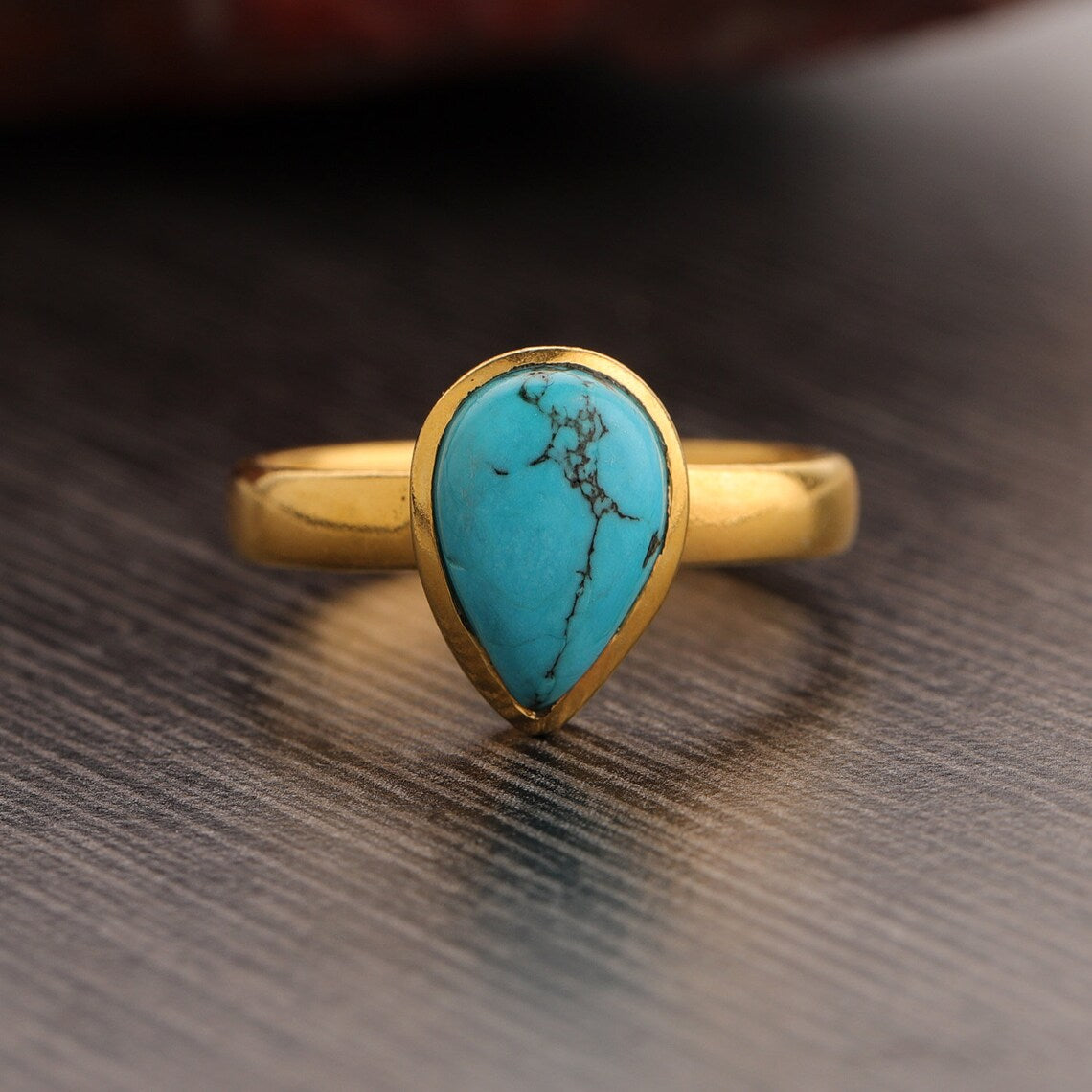 Turquoise Pear 925 sterling silver ring, Turquoise Gemstone Ring