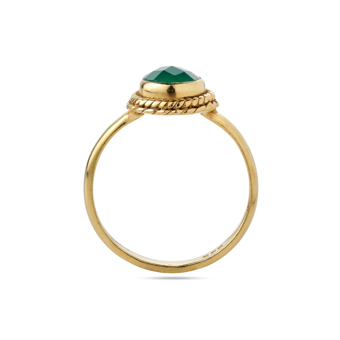 Green Onyx Ring - Green gold ring - Round Checker Cut Green Onyx Ring - Sterling Silver Green Onyx Ring