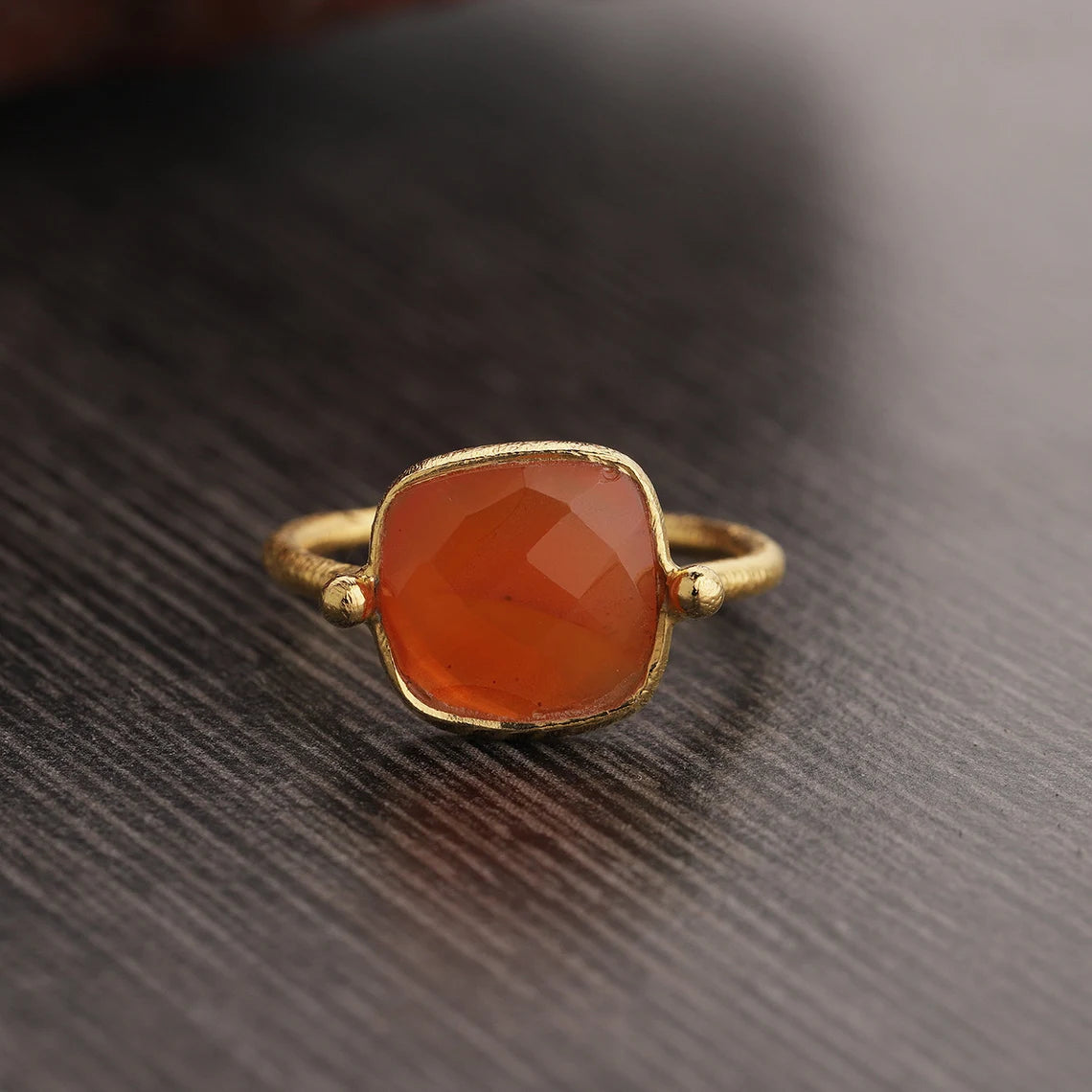 Natural Carnelian Ring, Sterling Silver Ring, Gold Plated Ring, Cushion Ring, Handmade Ring, Statement Ring, August Birthstone Ring