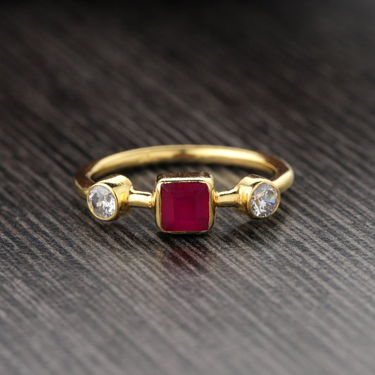 Ruby Birthstone Gold Ring, Multi Stone Ring, Ruby Crystal Engagement Ring