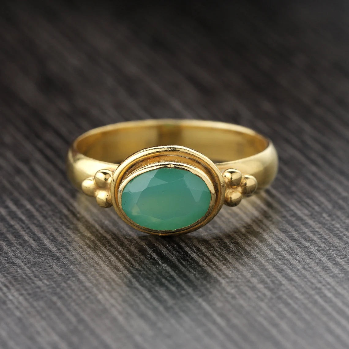 Chrysoprase Onyx Ring - Chryso Onyx Gold Ring - Oval Ring - Chryso Onyx Gemstone Ring, Statement Ring, Birthstone Ring