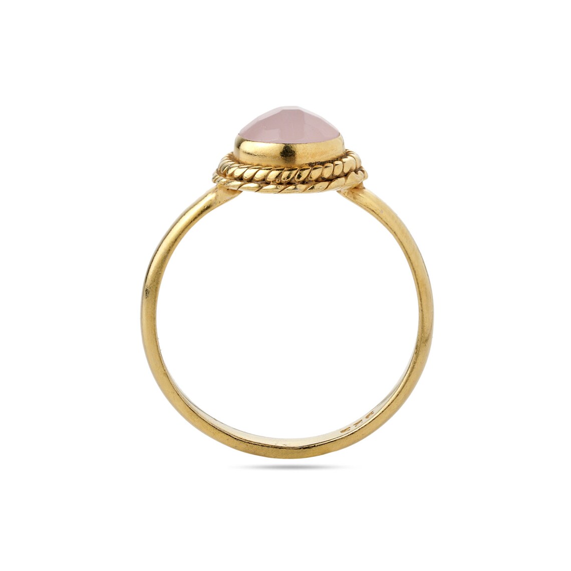 Pink Chalcedony Ring, 925 Sterling Silver Round Chalcedony Gold Ring