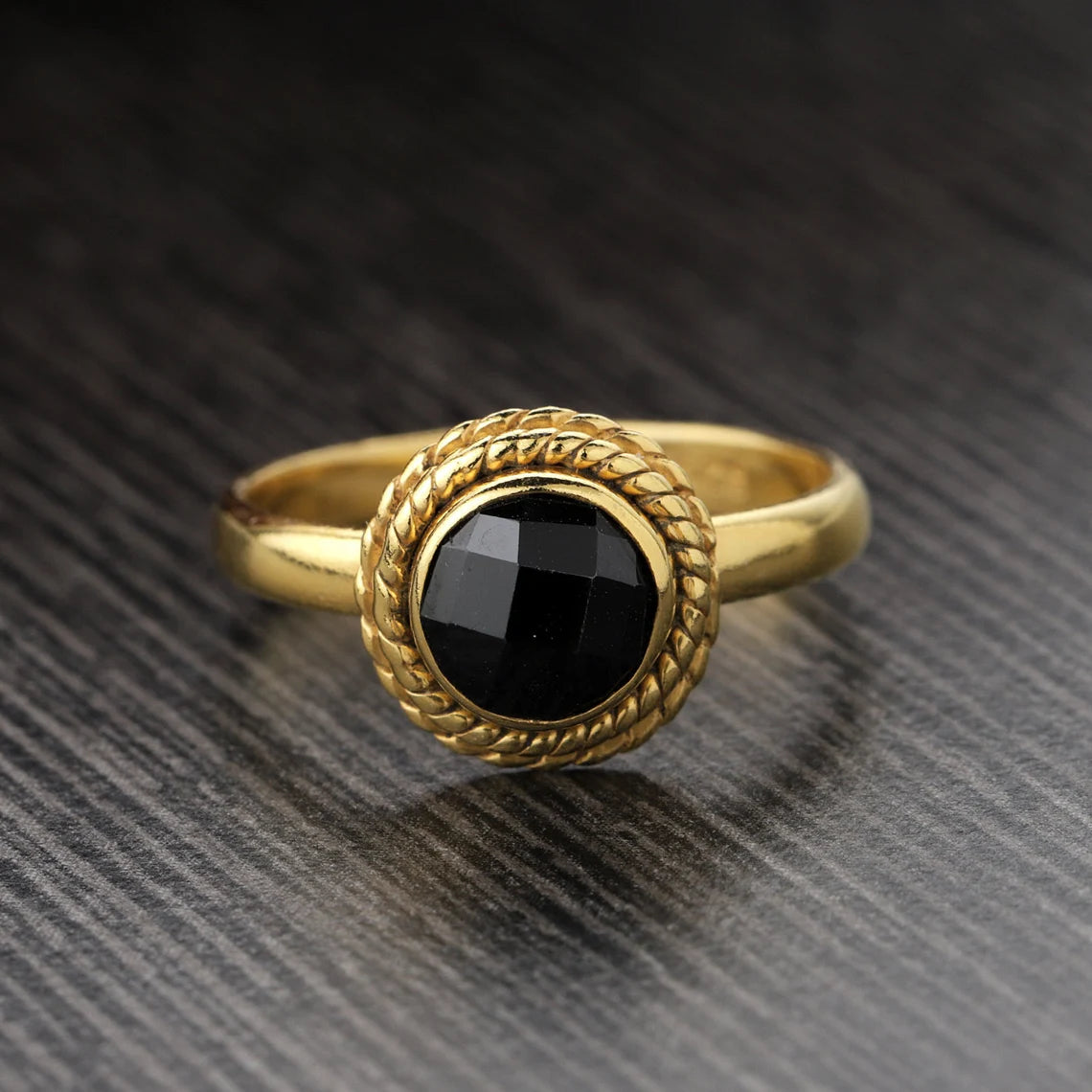 Onyx Ring Dainty Black Onyx Ring Gold Round Cut Ring Onyx Wedding Ring Solitaire Stacking Ring Black Onyx Jewelry