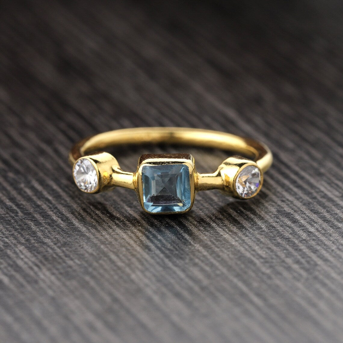 Blue Topaz Ring, Elegant Gemstone Ring, Blue Promise Ring, 925 Sterling Silver Ring, Simple Ring, Anniversary, Birthday Gift For Her