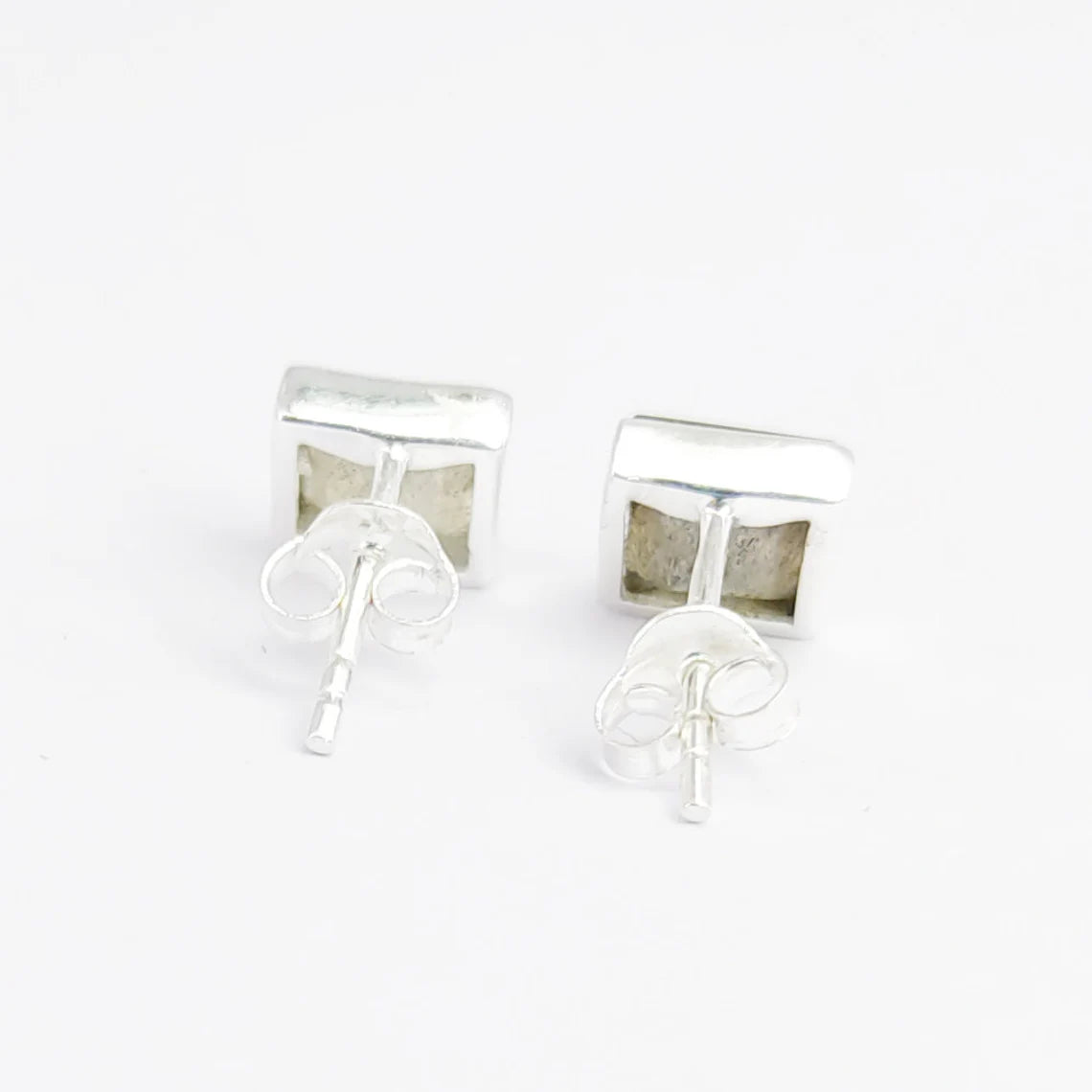 Sterling Silver and Genuine Labradorite Square Shaped Studs
