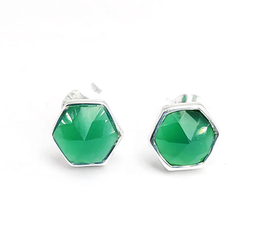 Green Onyx Stud Earrings, Green Onyx Posts jewelry, top earrings, green stone studs, gemstone earrings,