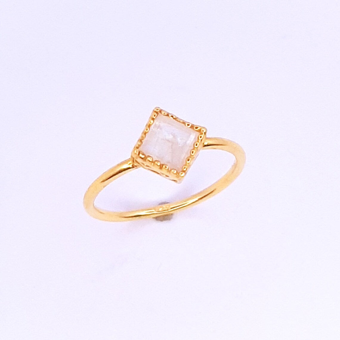 Delicate rainbow Moonstone Gold Plated silver Ring