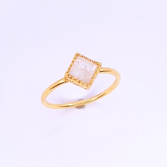 Delicate rainbow Moonstone Gold Plated silver Ring