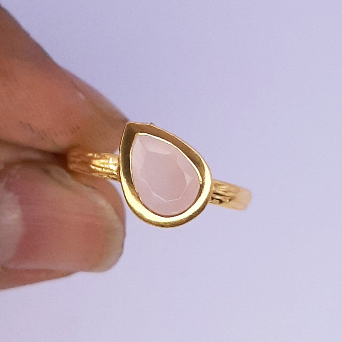 Natural Pink Chalcedony Ring, October Birthstone, Pink Chalcedony Ring, New Mom Gift, 18k Gold Plated Ring, round stones ring