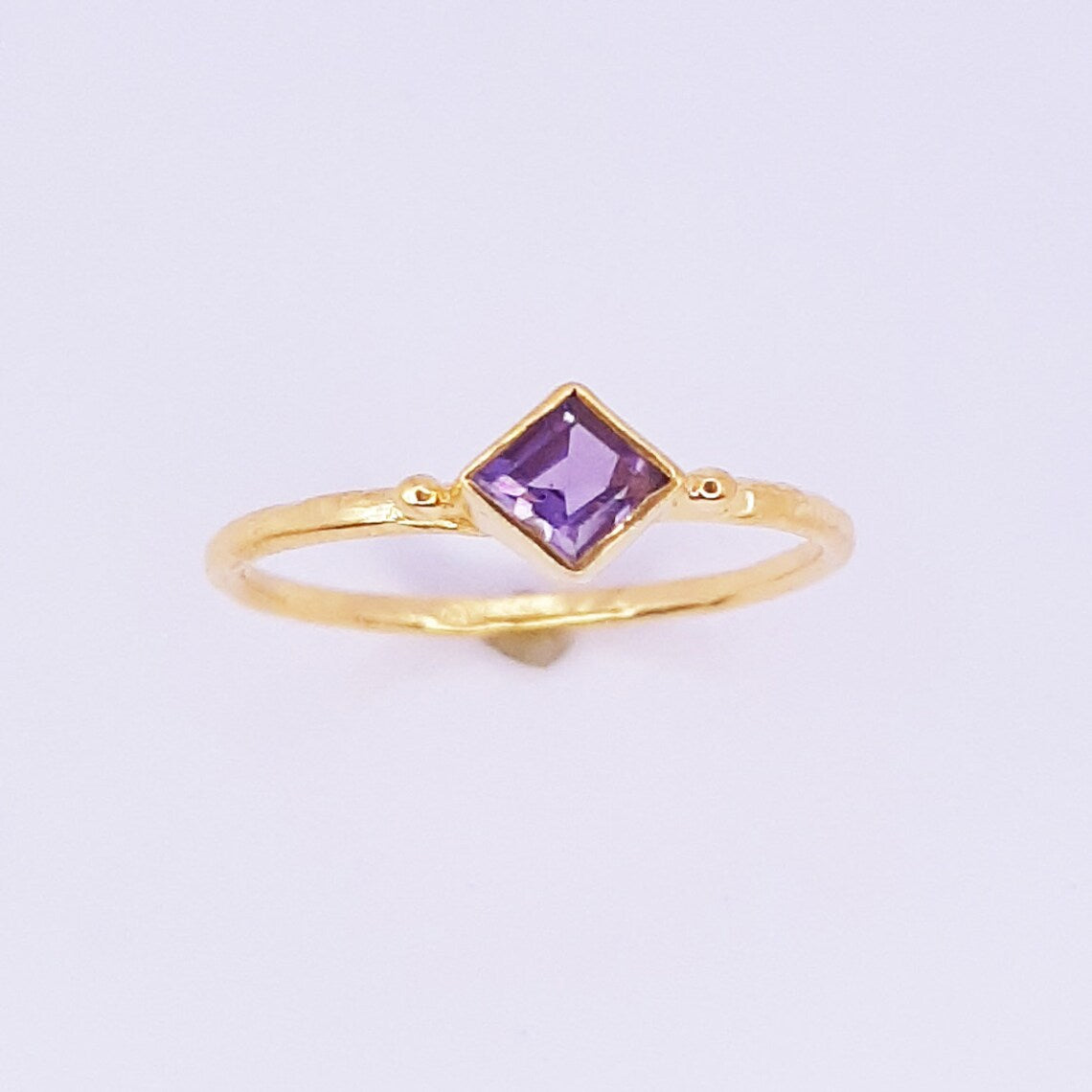 Amethyst Square Gold Plated Sterling Silver Ring