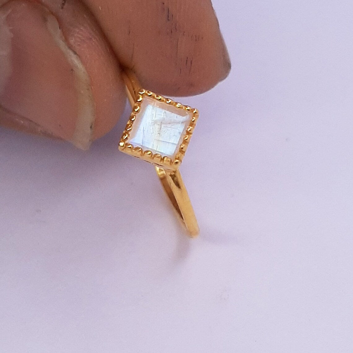 Delicate rainbow Moonstone Gold Plated silver Ring