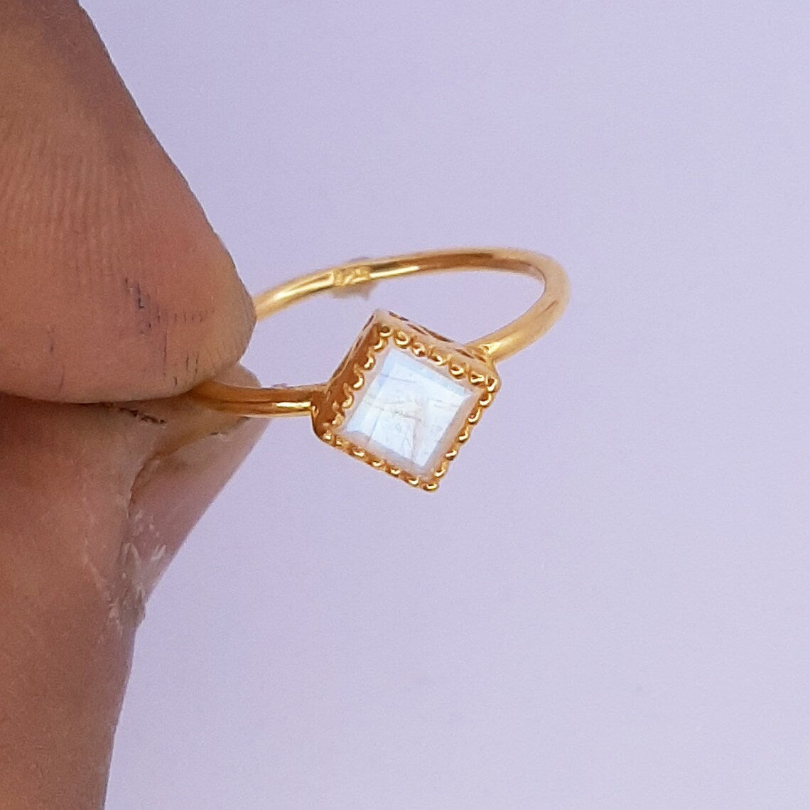 Delicate rainbow Moonstone Gold Plated silver Ring