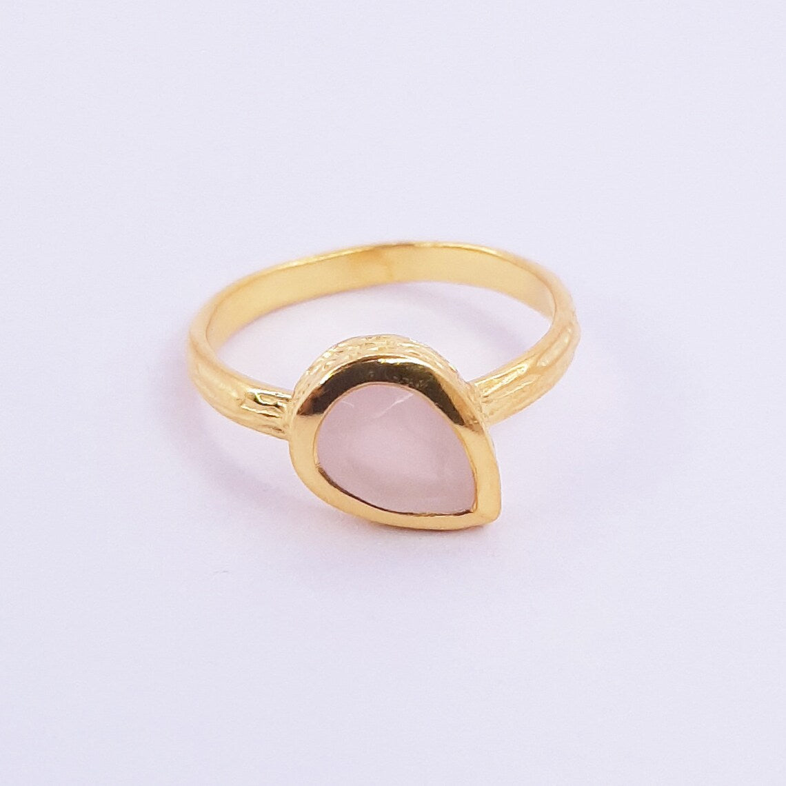Natural Pink Chalcedony Ring, October Birthstone, Pink Chalcedony Ring, New Mom Gift, 18k Gold Plated Ring, round stones ring