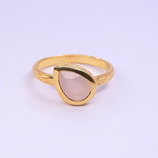 Natural Pink Chalcedony Ring, October Birthstone, Pink Chalcedony Ring, New Mom Gift, 18k Gold Plated Ring, round stones ring