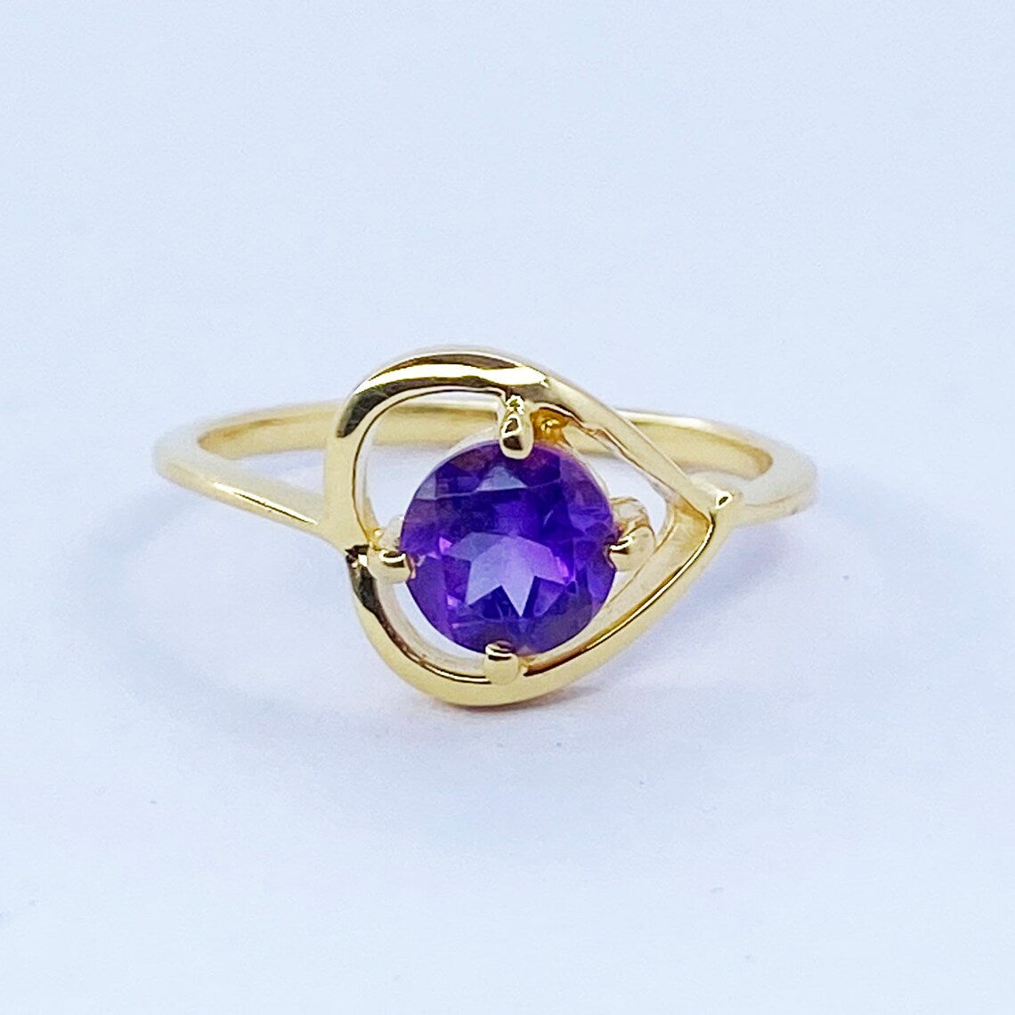 Purple Amethyst Ring Gold - February Birthstone Ring - Gemstone Ring - Stacking Ring - Gold Plated Ring - Round Ring