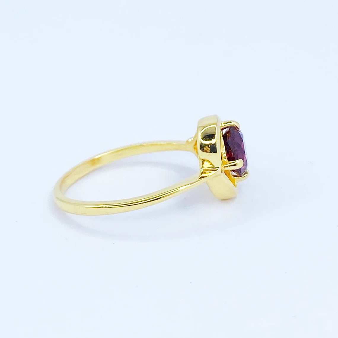 Gothic Round Garnet Ring, Silver And Gold Gemstone Ring, January Birthstone Jewelry For Her, Unusual Four Dots Stacking Ring