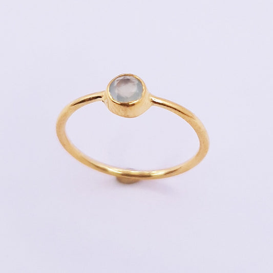 qua Onyx Round Gold Ring - Aqua Chalcedony Ring,