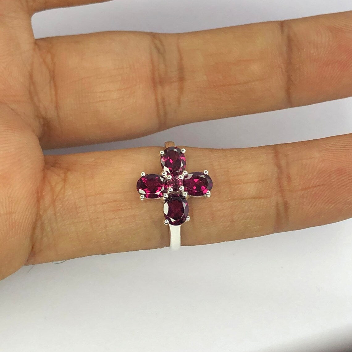 Rhodolite Garnet Oval Prong Setting Sterling Silver Ring