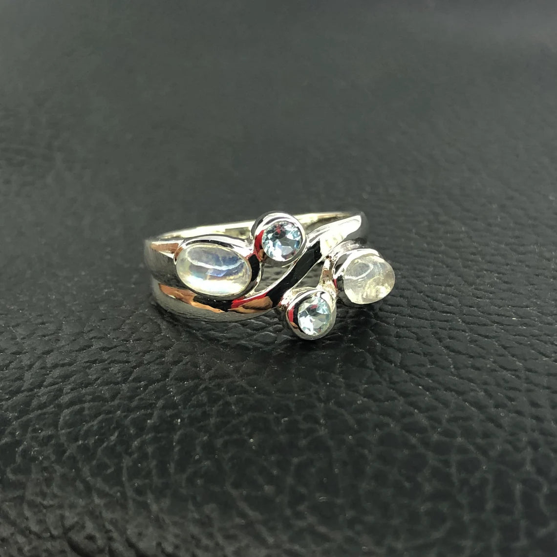 Rainbow Moonstone Ring, Blue Topaz Ring, Multi Gemstone Ring, Handmade Designer Ring,Womens Ring, Promise Ring, Wedding Band, Christmas Ring