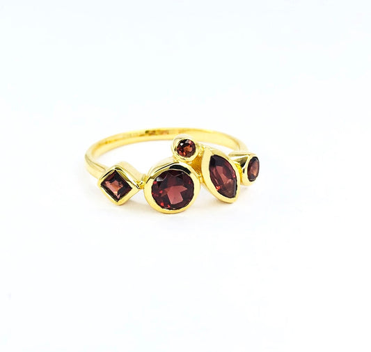 Multi Garnet Cluster Ring, Garnet gemstone ring, Multi shape garnet Ring, Sterling Silver Garnet Ring, Handmade Garnet Gold Ring