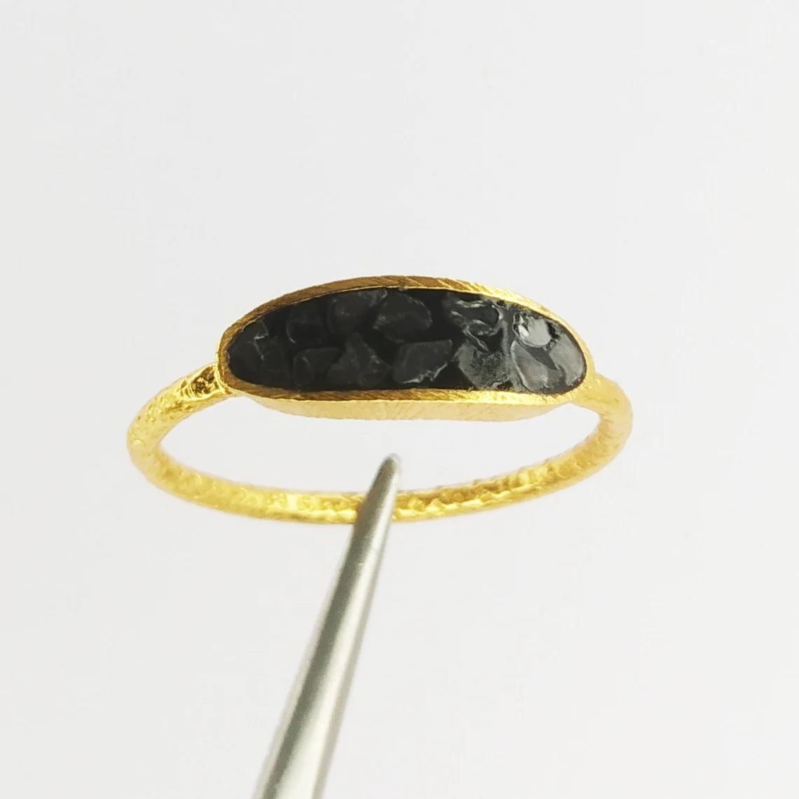 Black Diamond Gold Plated Ring in Sterling Silver