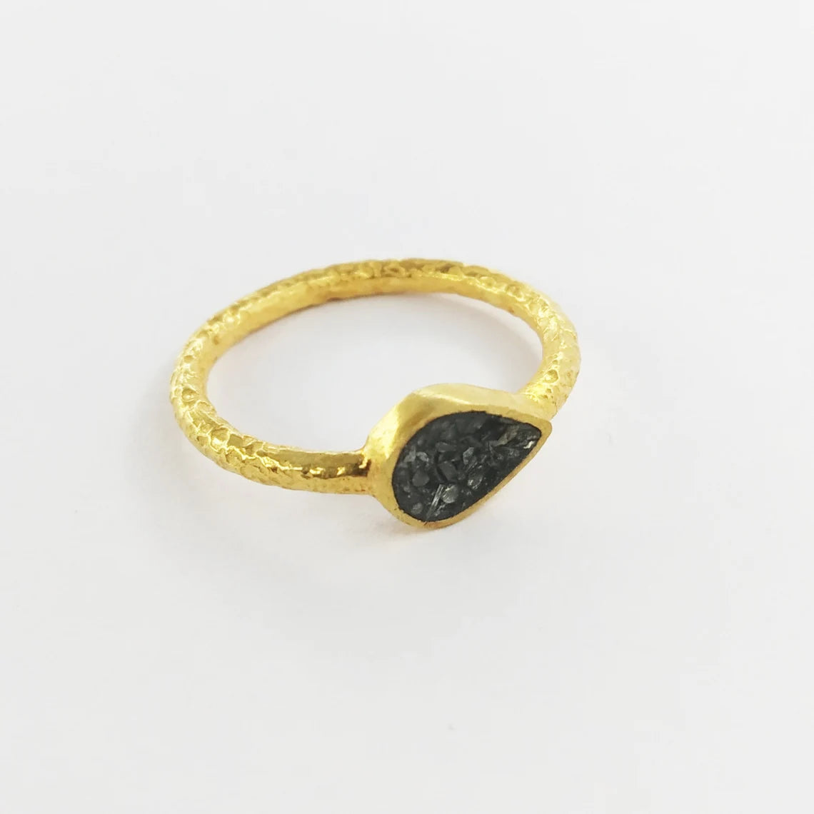 Black Diamonds Gold Ring, Scratched Band Ring, Black Gemstone Gold Ring