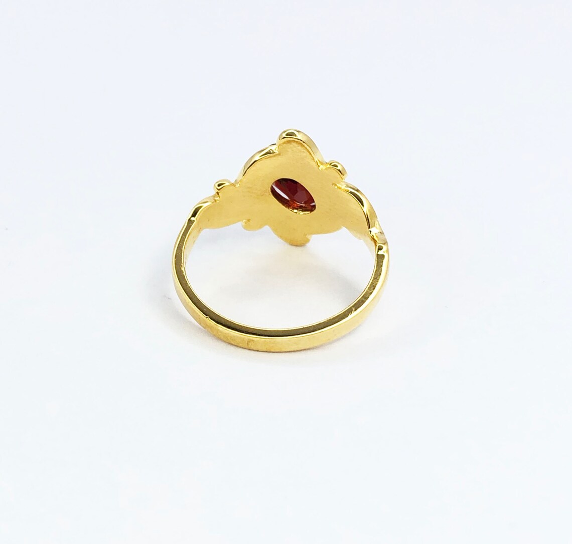 Natural Garnet Oval Ring, Designer Garnet Gold Plated Ring