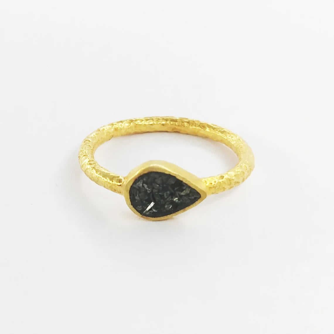 Black Diamonds Gold Ring, Scratched Band Ring, Black Gemstone Gold Ring