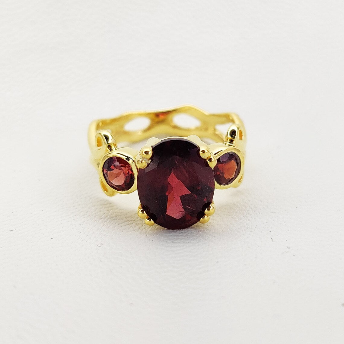 Garnet Gold Ring, Natural Garnet Ring, January Birthstone Ring, Gemstone Ring, Sterling Silver Stack Ring